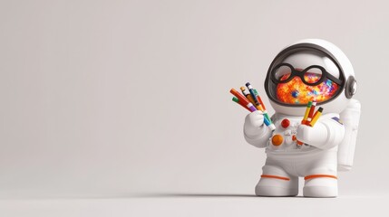 Poster - A whimsical astronaut figure holding colorful markers, blending creativity with space themes.