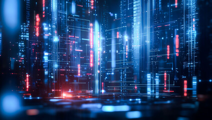 Aufkleber - Futuristic digital interface with glowing neon lights and complex circuit patterns, illustrating advanced technology and modern innovation in a virtual environment.