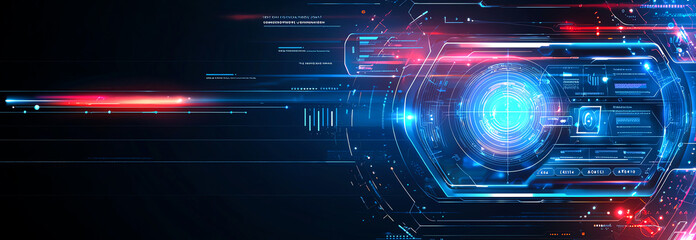 Poster - Futuristic digital interface with vibrant colors and glowing elements, ideal for tech backgrounds and innovative concepts.