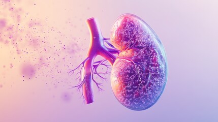 Poster - A 3D illustration of a human kidney with vascular structures, highlighting anatomy.