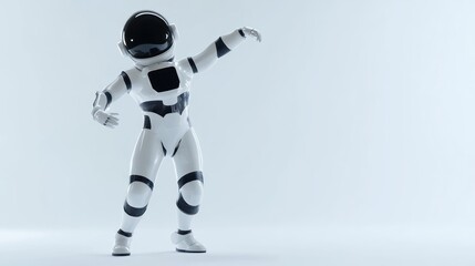 Poster - A humanoid robot in a spacesuit striking a dynamic pose against a minimalist background.