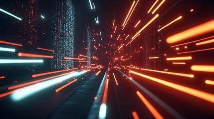 Poster - 3d rendering of abstract background with neon lights. Futuristic tunnel. - Generated AI