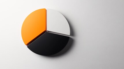 Poster - A stylized pie chart divided into three segments orange, white, and black.