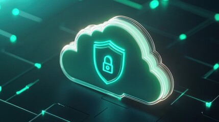 Fototapete - A digital cloud symbol with a padlock, representing data security and privacy in technology.