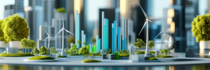 Aufkleber - A futuristic cityscape showcasing renewable energy and greenery.