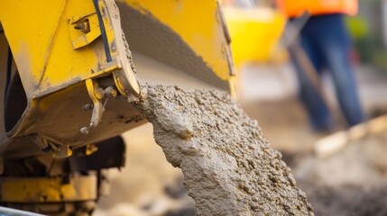 Poster - An intimate close-up of a concrete mixer truck driver, checking the mixture before pouring, Concrete pouring scene