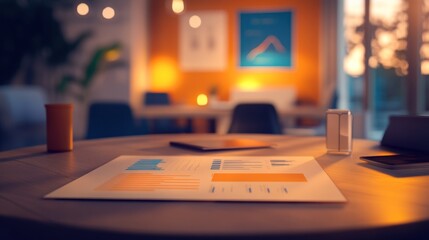 Poster - A workspace featuring documents, a laptop, and a warm ambiance for productivity.