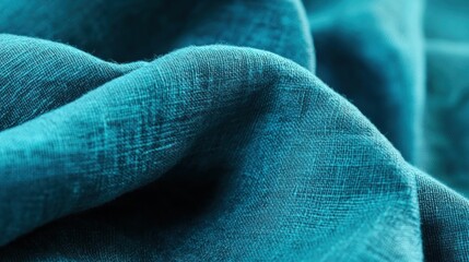 Fototapete - Close-up of textured teal fabric showcasing its softness and sheen.