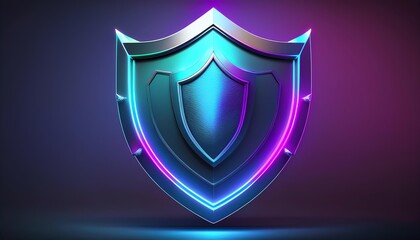 Poster - A sleek, modern shield design illuminated with vibrant blue and purple lighting, symbolizing protection and security.