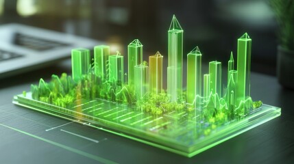 Aufkleber - A futuristic green city model showcasing sustainable architecture and urban planning.