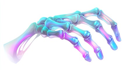 Poster - A stylized illustration of a human hand skeleton with a colorful gradient effect.