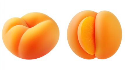 Poster - Two stylized, peach-like fruits, one whole and one halved, showcasing vibrant orange colors.