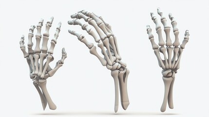 Poster - Three anatomical human hand skeletons displayed from different angles.