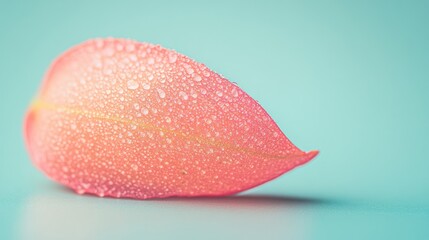Aufkleber - A close-up of a pink flower petal with water droplets on a soft blue background.
