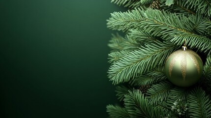 Aufkleber - A green Christmas tree with a gold ornament hanging from it