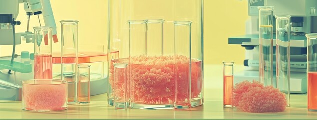 Aufkleber - Laboratory scene with glassware containing colorful substances for scientific experimentation.