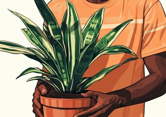Aufkleber - A person holding a potted snake plant, showcasing a connection to nature and indoor gardening.