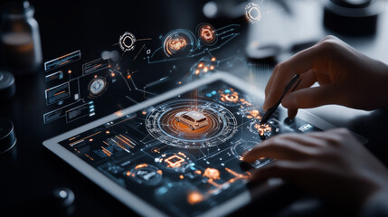 Aufkleber - business professional analyzing data on digital tablet interface