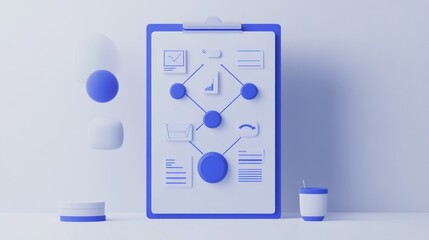 Poster - A 3D illustration of a digital interface with graphs and icons for data visualization.