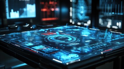 Poster - Futuristic digital interface displaying data and analytics on a transparent screen.