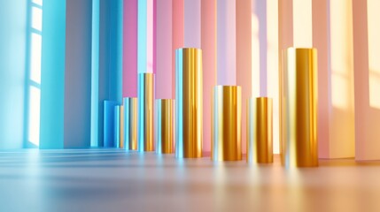 Poster - A colorful arrangement of cylindrical shapes in a gradient background, suggesting growth or data.