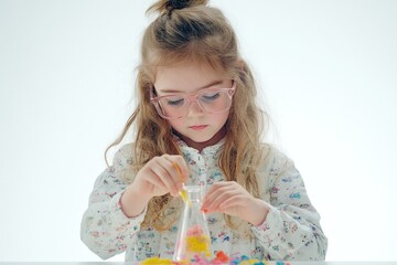Poster - A child experiments with colorful substances in a laboratory setting.