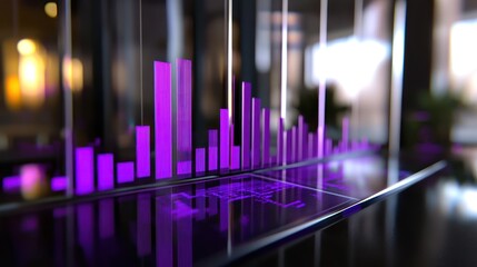 Aufkleber - A futuristic data visualization with purple bars representing statistical information.