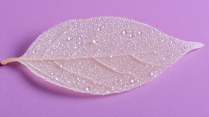 Aufkleber - A translucent leaf adorned with water droplets on a pastel background.