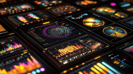 Aufkleber - A collection of data visualizations displaying various analytics and metrics.