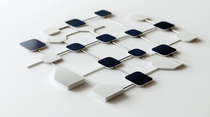 Poster - Abstract arrangement of geometric shapes, resembling a network or flowchart design.