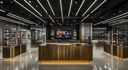 Aufkleber - Modern retail interior featuring sleek design and product displays.