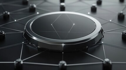 Aufkleber - A sleek, futuristic interface with a central circular element and interconnected nodes.