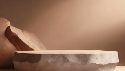 Poster - A minimalist stone bowl set against a soft, neutral backdrop, highlighting its organic shapes and textures in a warm, inviting light.