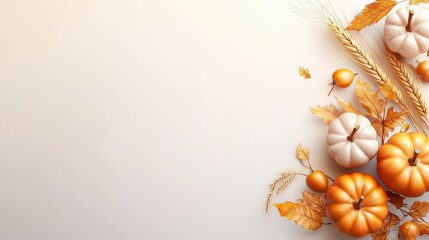 Wall Mural - A bright fall harvest border featuring apples, pumpkins, and golden wheat accenting the corners in a festive autumn style.