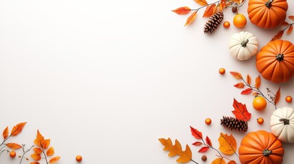 Aufkleber - A bright Thanksgiving corner border with autumn leaves and small pumpkins adding a vibrant touch to the bottom right corner.