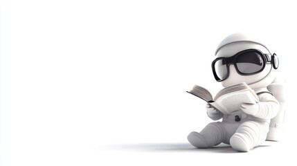 Aufkleber - A cute astronaut character reading a book, emphasizing curiosity and exploration.