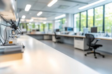 Aufkleber - A modern laboratory workspace with desks, computers, and natural light.