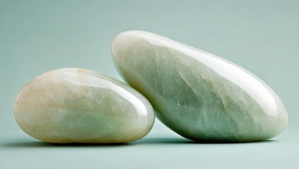 Poster - Two smooth, polished jade stones on a soft background, showcasing natural beauty.