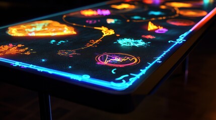 Poster - A glowing interactive table displaying colorful, illuminated designs and patterns.