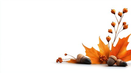 Aufkleber - A simple Thanksgiving corner border with a delightful arrangement of fall leaves, acorns, and berries, offering a touch of autumn charm to your design.