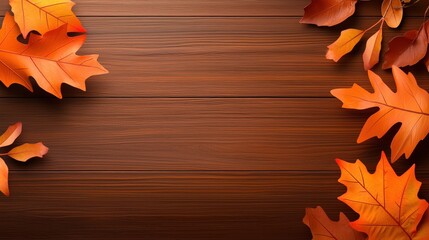 Aufkleber - A Thanksgiving backdrop with vibrant autumn leaves falling against a rustic wooden backdrop, perfect for capturing family memories during the holiday season.