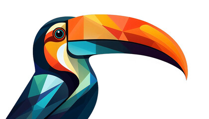 Aufkleber - Toucan logo features a flat, geometric mosaic design with a cute and colorful cartoon style .jpg