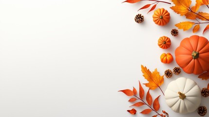 Poster - A vibrant Thanksgiving corner border featuring autumn leaves and small pumpkins creating a colorful focal point in the bottom right corner.