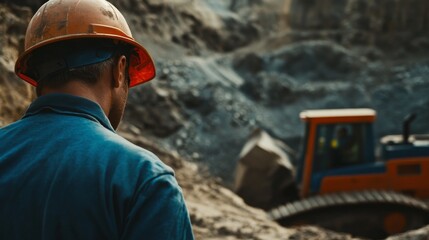 Poster - An intimate view of a heavy machinery operator in a quarry, managing equipment for stone extraction, Quarry operation scene