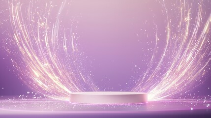 Poster - Stylish 3D Podium in a Large Empty Area Surrounded by Sparkling Light Effects, Perfect for Showcasing Products or Creative Presentations