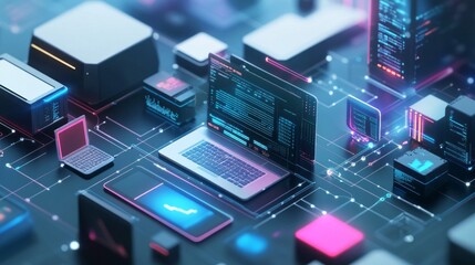 Poster - A computer monitor is surrounded by many other computer devices