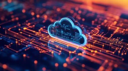 Poster - A cloud is on a circuit board with a lot of lines
