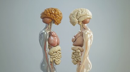 Poster - Detailed Human Anatomy Model Featuring Transparent Figures Showcasing Brains and Internal Organs in an Educational Setting for Scientific Purposes