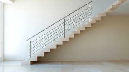Poster - Elegant Modern Staircase Design with Minimalist Handrail in Bright Open Space Reflecting Contemporary Architectural Aesthetics and Sophistication