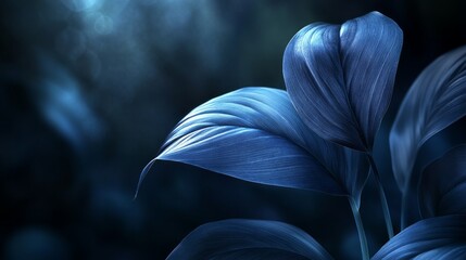 Poster - A blue leaf with a droplet of water on it